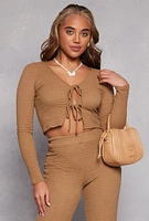 Womens Double Tie Front Crop Top, Beige, Size S