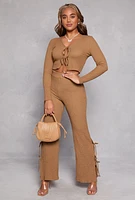 Womens Double Tie Front Crop Top, Beige, Size S