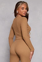 Womens Double Tie Front Crop Top, Beige, Size S