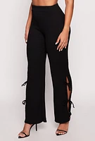 Womens Double Side Tie Wide Leg Pants, Black, Size L