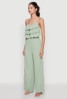 Womens Chic Crepe Knit Tiered Ruffle Cami with Cropped Hem,