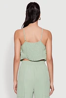 Womens Chic Crepe Knit Tiered Ruffle Cami with Cropped Hem,