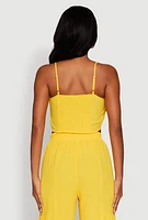 Womens Chic Crepe Knit Tiered Ruffle Cami with Cropped Hem, Yellow, Size S