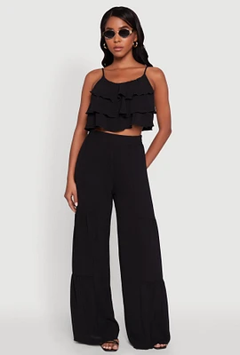 Womens Elegant Tiered High Waisted Wide Leg Dress Pants,