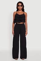 Womens Elegant Tiered High Waisted Wide Leg Dress Pants,