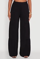 Womens Elegant Tiered High Waisted Wide Leg Dress Pants,