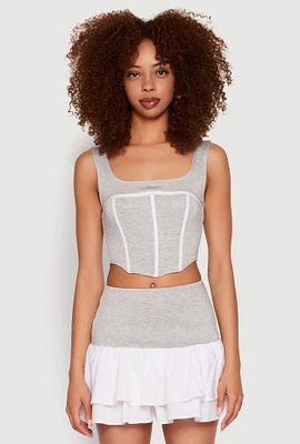 Womens Contrast Corset Detail Crop Top, Grey, Size XL