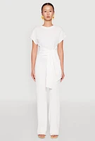 Womens Tie Front Textured Knit Top, White, Size M