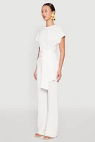 Womens Tie Front Textured Knit Top, White, Size M