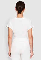 Womens Tie Front Textured Knit Top, White, Size M
