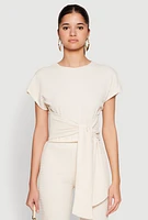 Womens Tie Front Textured Knit Top, L
