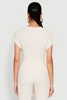 Womens Tie Front Textured Knit Top, L