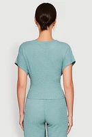 Womens Tie Front Textured Knit Top, Green, Size M