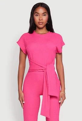 Womens Tie Front Textured Knit Top,