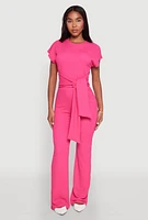 Womens Tie Front Textured Knit Top,