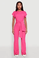 Womens Tie Front Textured Knit Top,