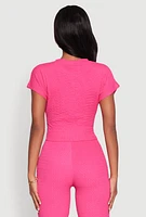 Womens Tie Front Textured Knit Top,