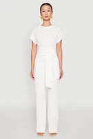 Womens High Waisted Textured Knit Pants, White, Size L