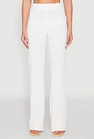Womens High Waisted Textured Knit Pants, White, Size L