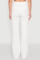Womens High Waisted Textured Knit Pants, White, Size L