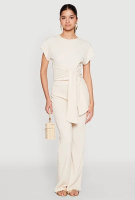 Womens High Waisted Textured Knit Pants,