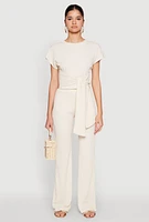 Womens High Waisted Textured Knit Pants,