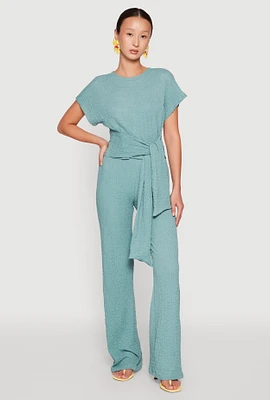 Womens High Waisted Textured Knit Pants, Green, Size XL