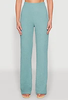 Womens High Waisted Textured Knit Pants, Green, Size XL