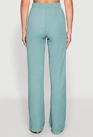 Womens High Waisted Textured Knit Pants, Green, Size XL