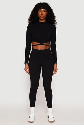 Womens Seamless High Waisted Rib Knit Leggings,