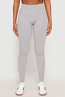 Womens Seamless High Waisted Rib Knit Leggings, Grey,