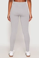 Womens Seamless High Waisted Rib Knit Leggings, Grey,