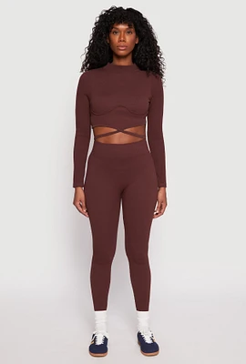 Womens Seamless High Waisted Rib Knit Leggings, S-M