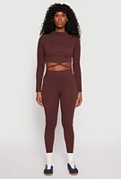 Womens Seamless High Waisted Rib Knit Leggings, S-M