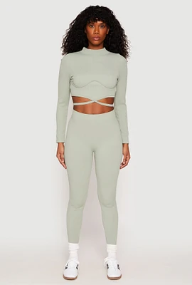 Womens Seamless High Waisted Rib Knit Leggings,