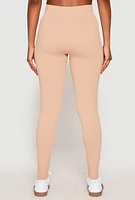 Womens Seamless High Waisted Rib Knit Leggings, Khaki, Size M-L