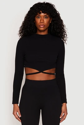 Womens Seamless Long Sleeve Tie Back Crop Top,