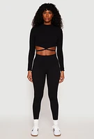 Womens Seamless Long Sleeve Tie Back Crop Top,