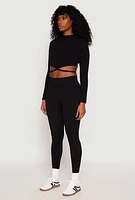 Womens Seamless Long Sleeve Tie Back Crop Top,