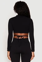 Womens Seamless Long Sleeve Tie Back Crop Top,