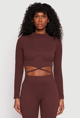 Womens Seamless Long Sleeve Tie Back Crop Top,