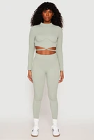 Womens Seamless Long Sleeve Tie Back Crop Top,