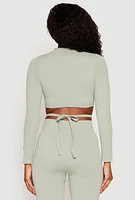 Womens Seamless Long Sleeve Tie Back Crop Top,