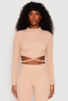 Womens Seamless Long Sleeve Tie Back Crop Top,