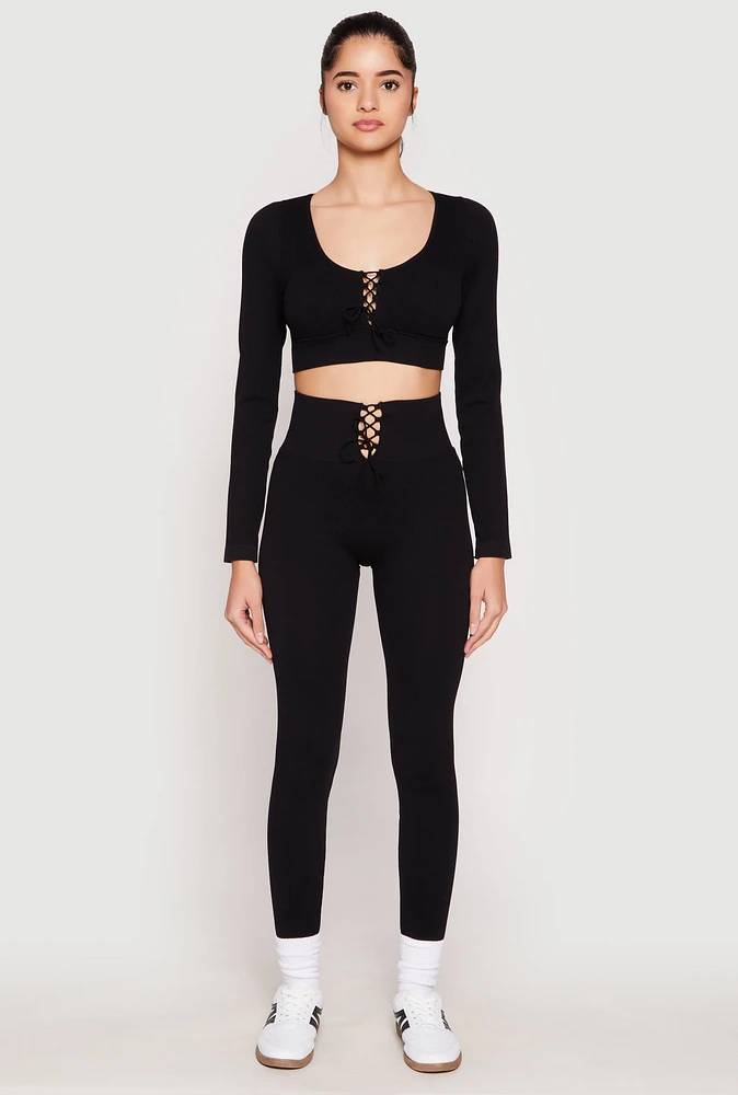 Womens Seamless Lace Up Leggings,