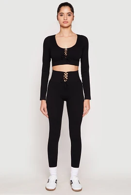 Womens Seamless Lace Up Leggings,