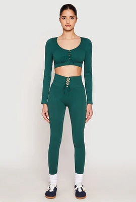 Womens Seamless Lace Up Leggings, Green, Size S-M