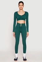 Womens Seamless Lace Up Leggings, Green, Size S-M