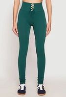 Womens Seamless Lace Up Leggings, Green, Size S-M