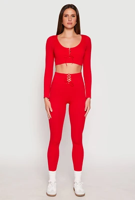 Womens Seamless Lace Up Leggings, Red, Size M-L